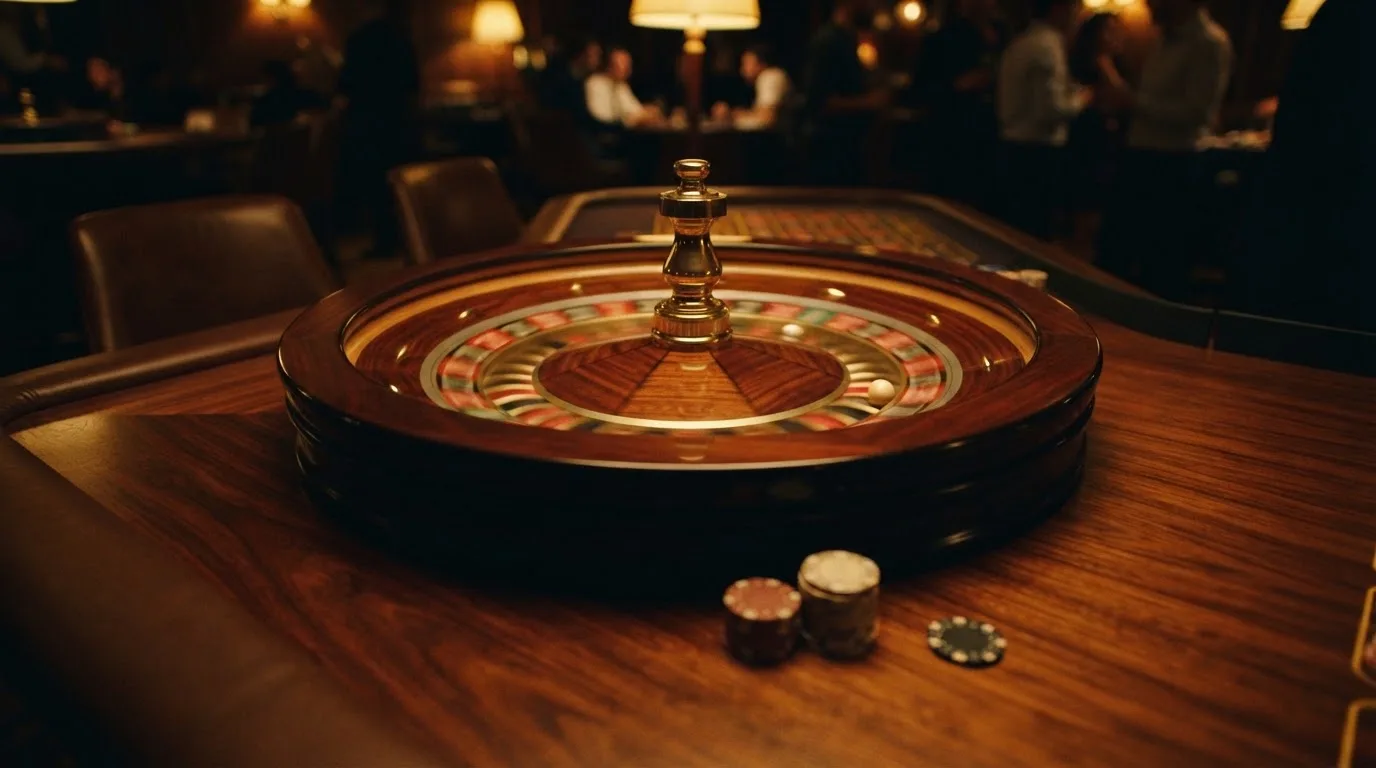 Ett roulettehjul snurrar på ett blankt träbord, den vita kulan glimmar i takljusets guld — live blackjack i sverige
