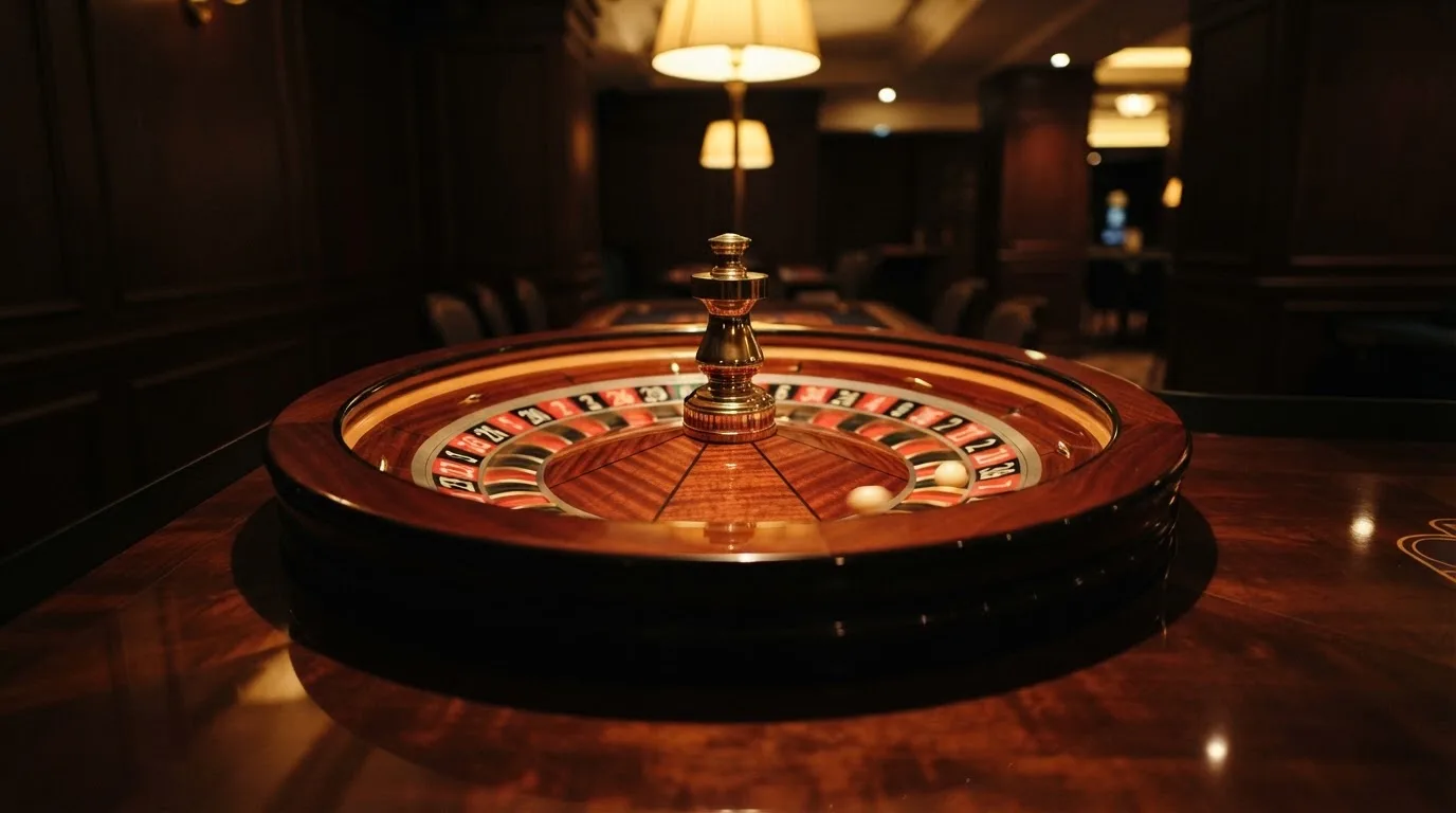 Ett roulettehjul snurrar på ett blankt träbord, den vita kulan glimmar i takljusets guld — svenska casinon med sms betalning